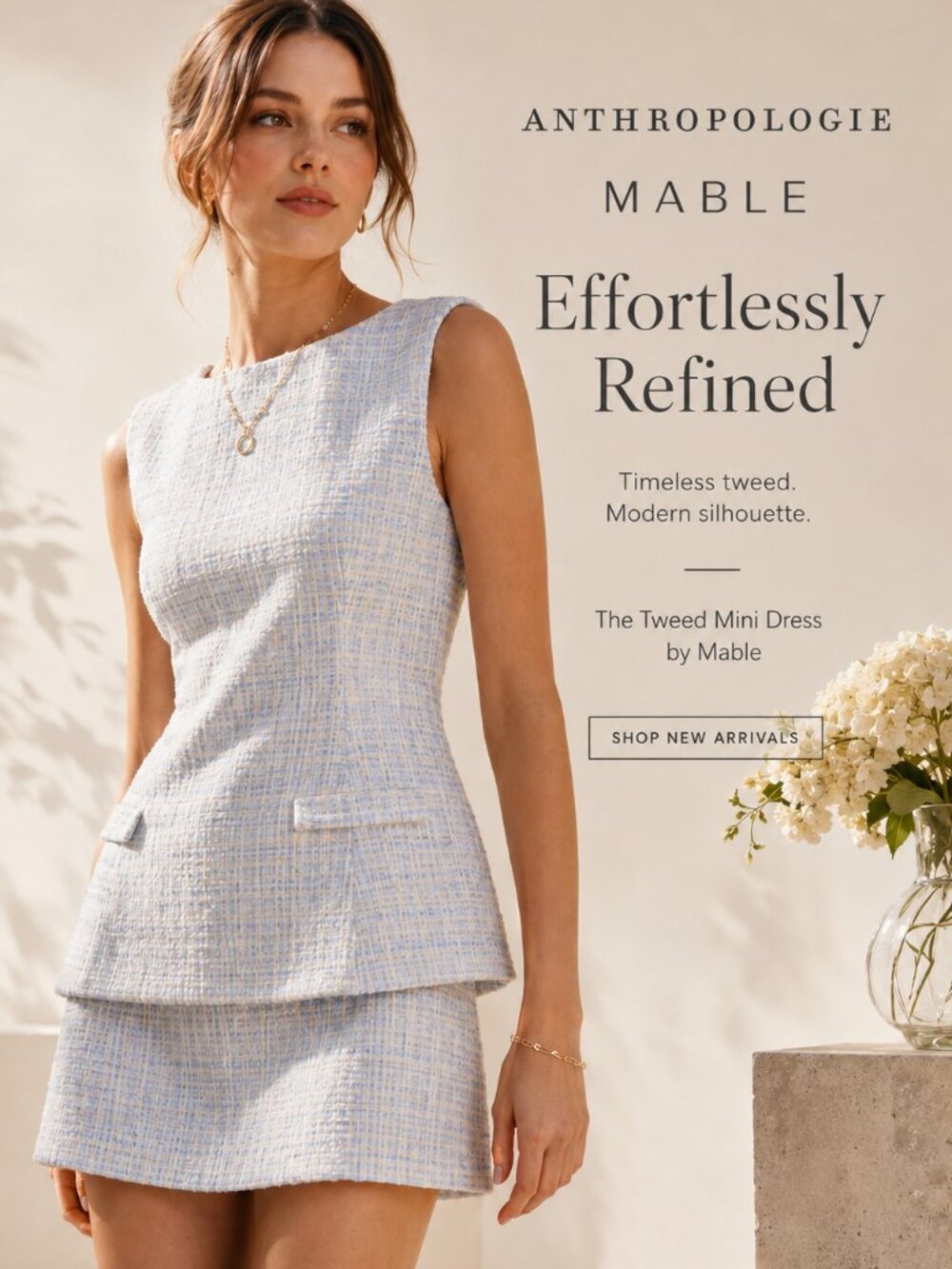 MABLE Anthropologie Blue Textured Tweed Mini Romper Dress Sleeveless NWT $219 L